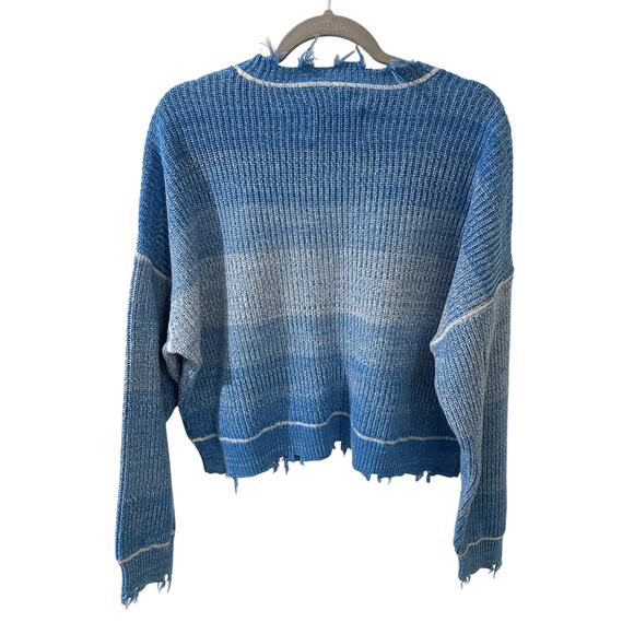 Pistola Eva Cropped Crewneck Pullover Sweater Stripe Distressed Salted Blue, M - Picture 8 of 8